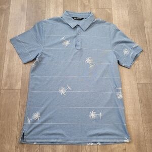 Men’s Travis Mathew Palm Tree Print Polo Golf  Shirt Blue Large